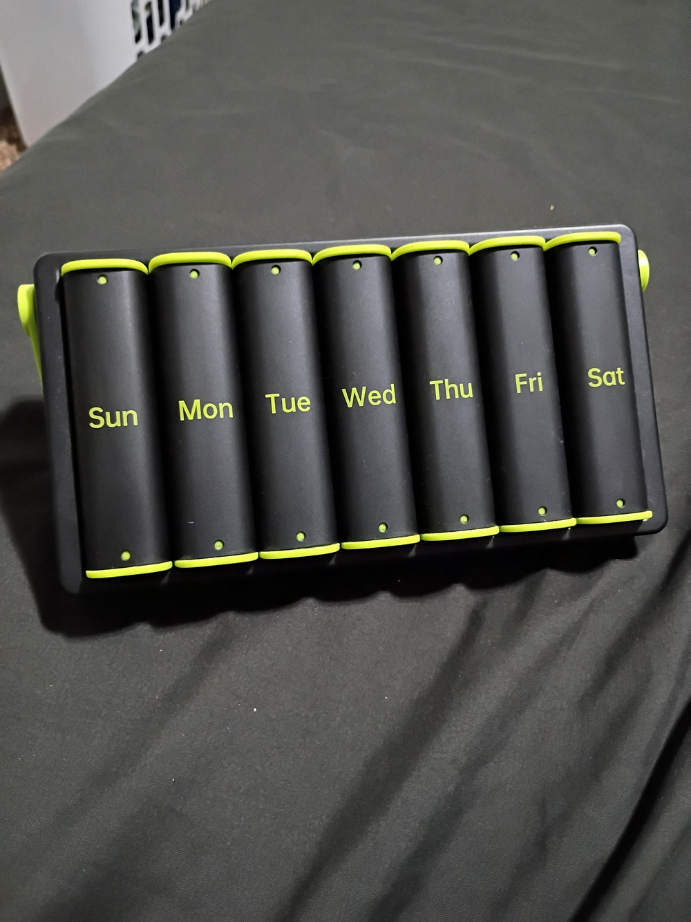 7 Day Pill Organizer Day And Night - Black with Lime Accent
